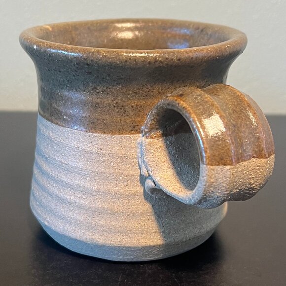 Handcrafted Hand Thrown Studio Art Glazed and Unglazed Ribbed Pottery Mug - Picture 5 of 10